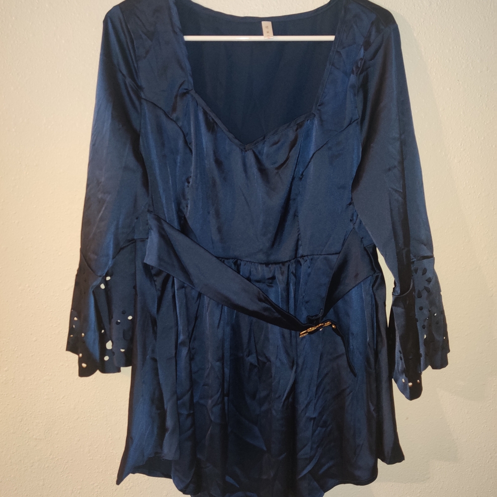Elegant Navy Blue Dress with Belt